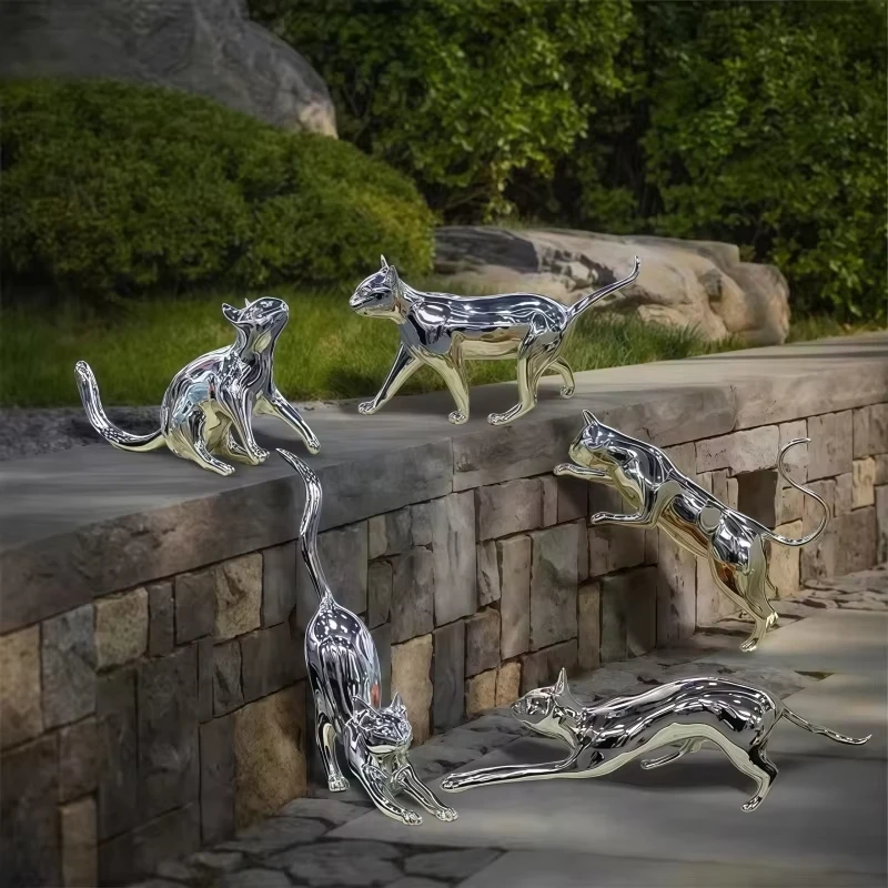 Mirror stainless steel various cat shaped sculpture, outdoor landscape sculpture, creative homes decoration ornaments ZY812EJ