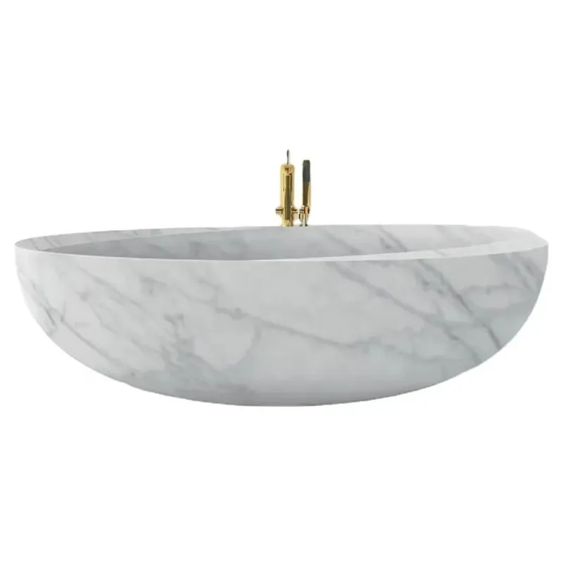 for Handmade Life Size White Carrara Solid Stone Marble Bathtub