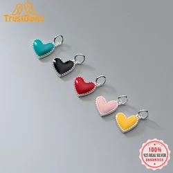 TrustDavis Real 925 Sterling Silver Colour Love Heart Pendant Handmade DIY Necklace Bracelet Accessories Fine Jewelry Gift HY990