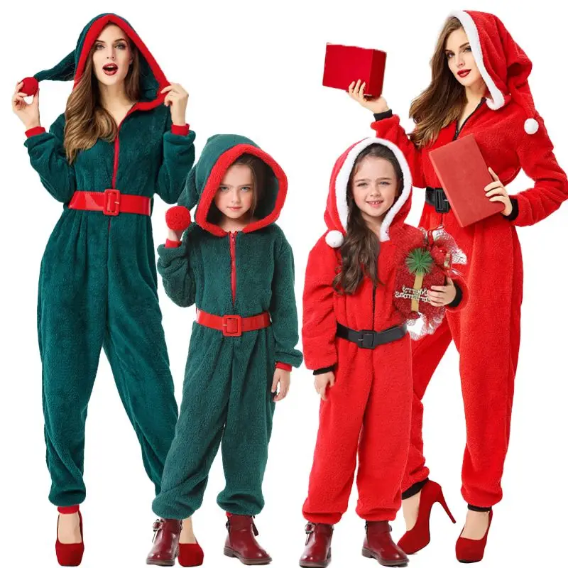 Świąteczne stroje rodzinne do cosplayu: Święty Mikołaj, elf, choinka, pudełko prezentowe, stroje sceniczne, pasujące ubrania dla dzieci i dorosłych.