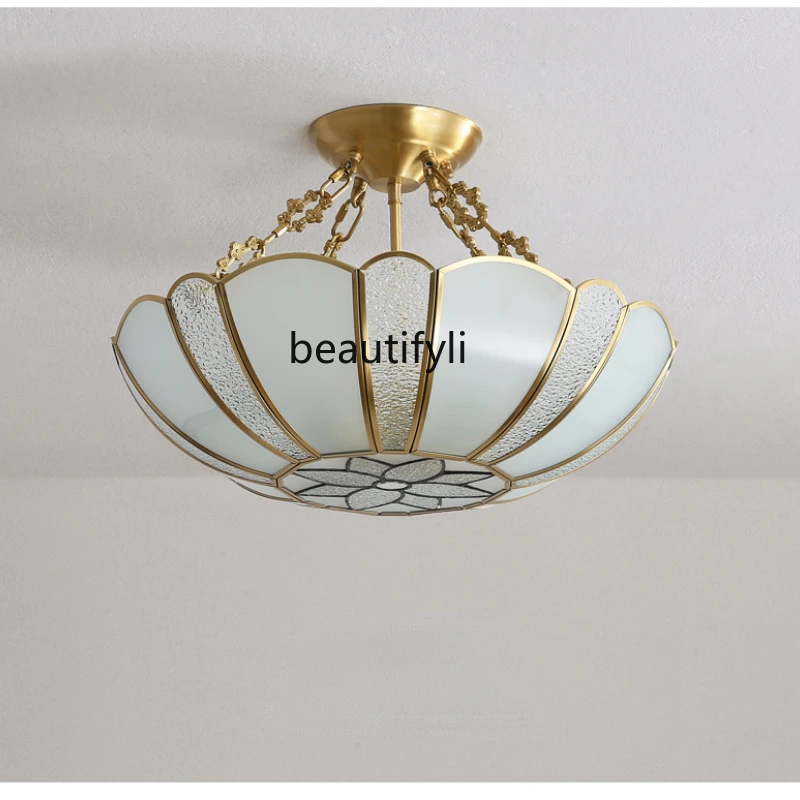 LBX Copper Corridor Hallway Lighting Room Study Ceiling Lamp European American Style Cozy and Romantic Bedroom Small Droplight