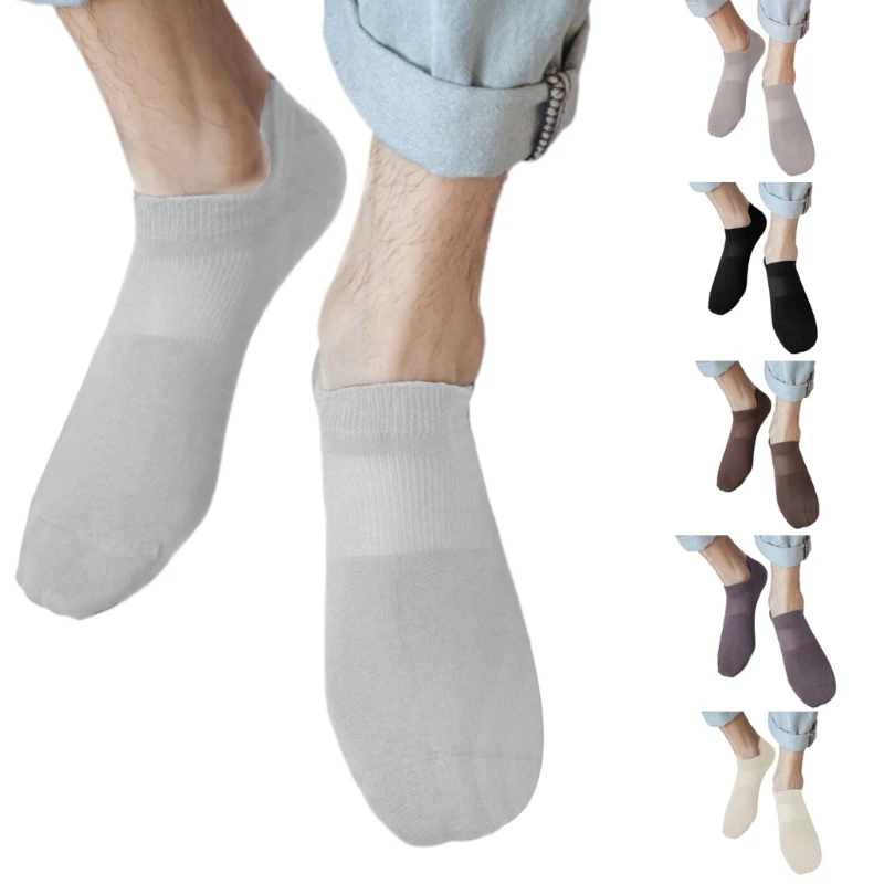 

Men Solid Color Low Cut Boat Socks Elastic Ribbed Cuff Nonslip Grip Cotton Socks