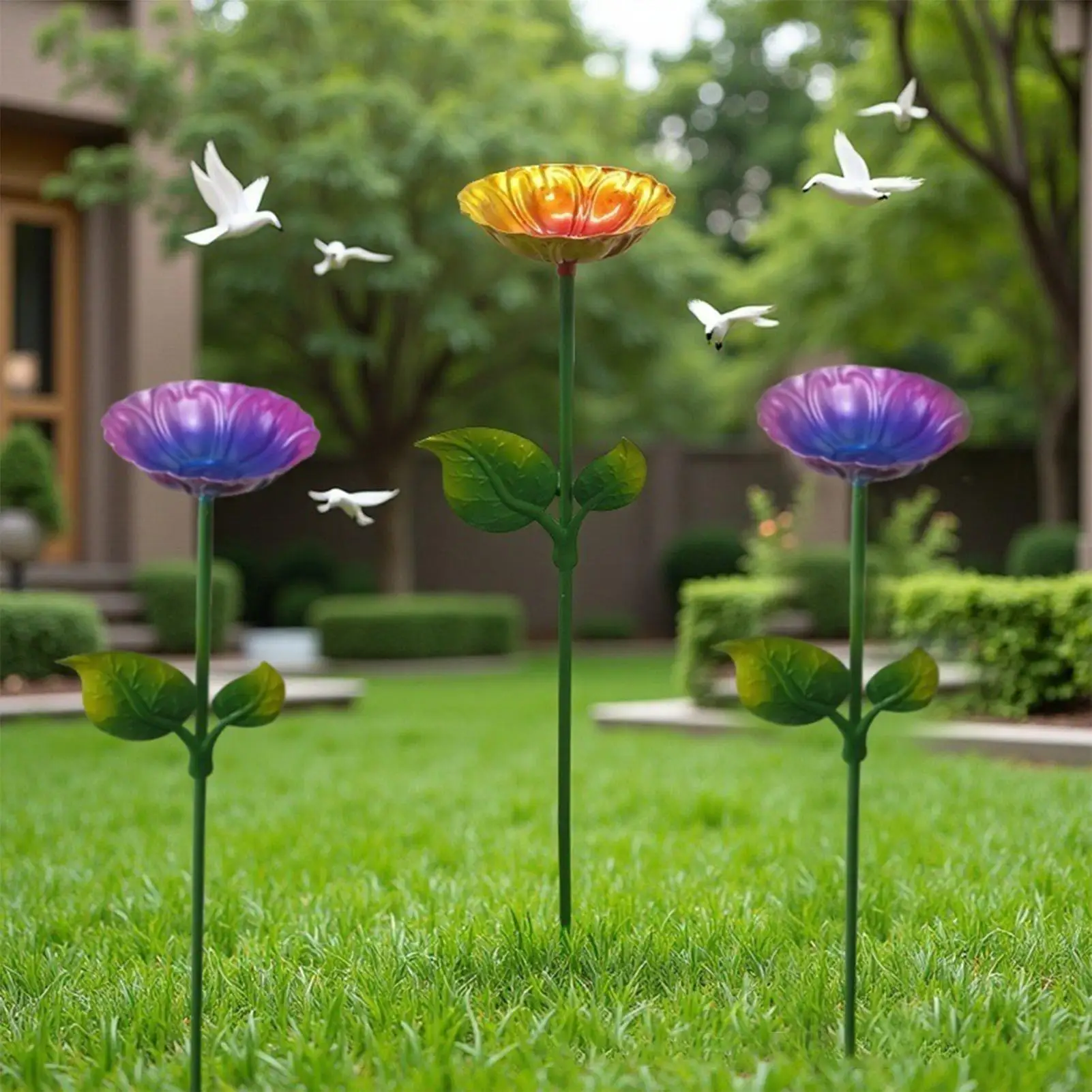 Bee Watering Station Weather-Resistant Garden Metal Stakes Standing Bee Feeder For Hummingbird Drinking Yard Balcony Patio Deck