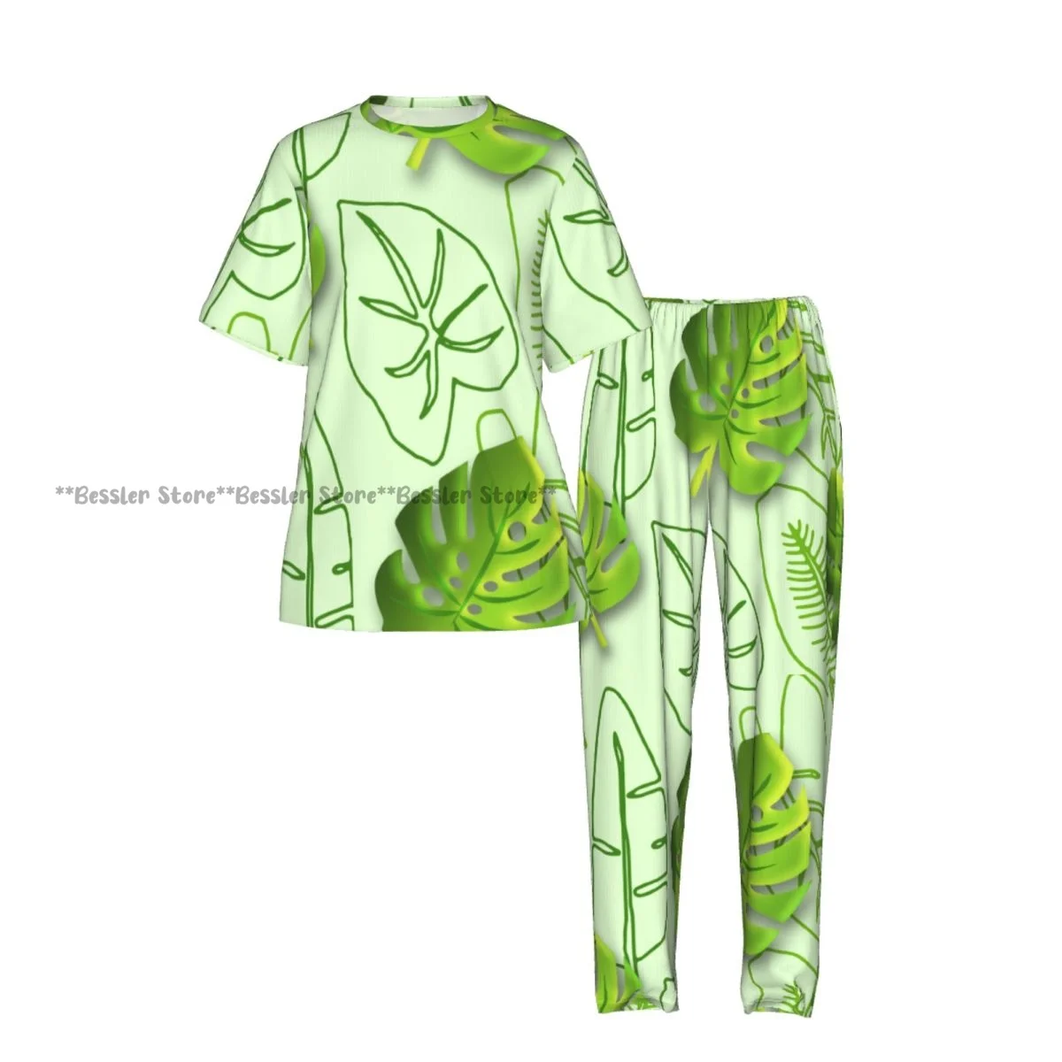 Women's Comfort Pajamas Women's Tropical Leaves Short Sleeve Set Sleepwear