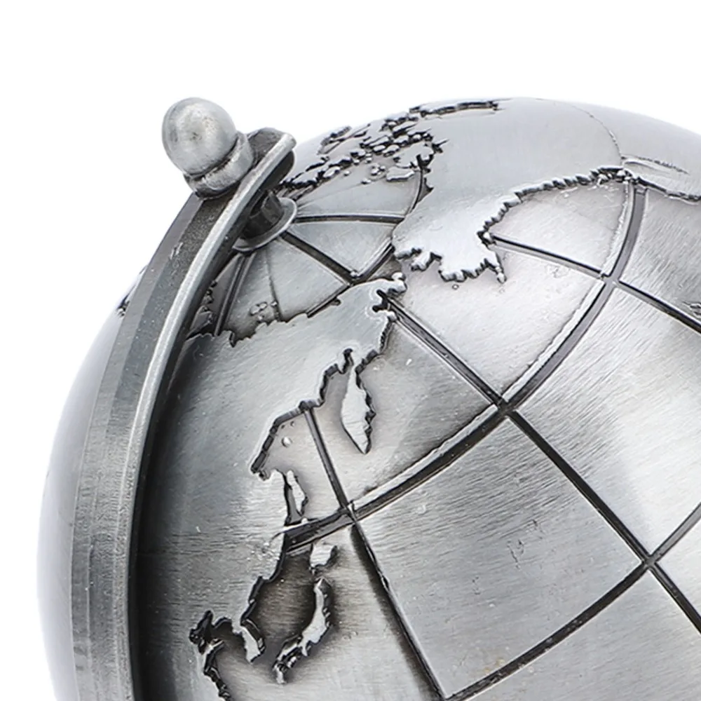 1pcs Vintage Metal Stand Rotating Globe 360 Degree Rotation Gray Globe Adornment Metal Globe Home Decor