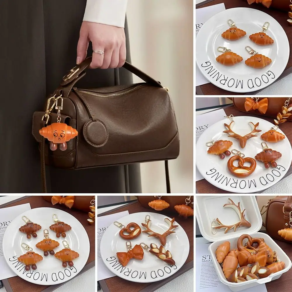 PVC Simulated Food Keychain Alkaline Water Hand Croissant Model Bag Pendant Simulated Food Realistic Model Bread Key Ring