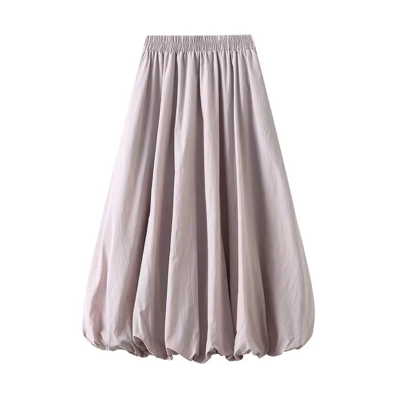 

Fashion Women Long Skirts Elegant Elastic High Waist Solid A-Line Skirts Ruched Loose Casual Pleated Skirts 2025 New