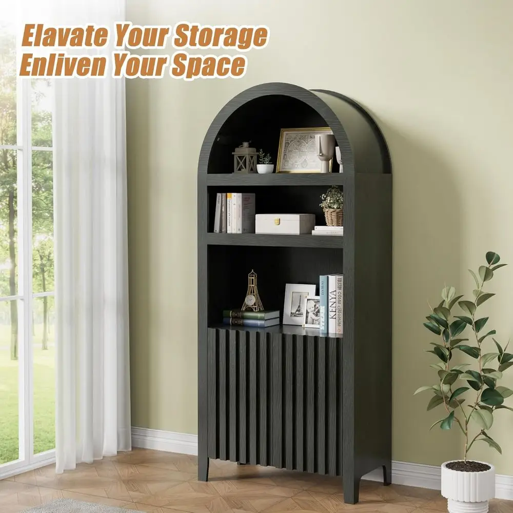 5-Tier Black Arched Cabinet for Living Room and Kitchen Storage