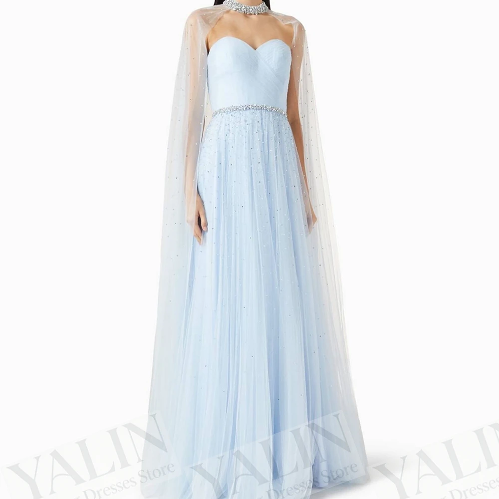 

Women's A-line Evening Dresses Floor-length High-neck Sleeveless Prom Dresses Fashion Crystal Stole Draped Customized Gowns