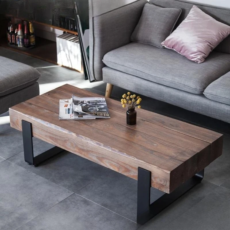 Nordic American coffee table, solid wood modern simple wrought iron, living room household small apartment coffee table