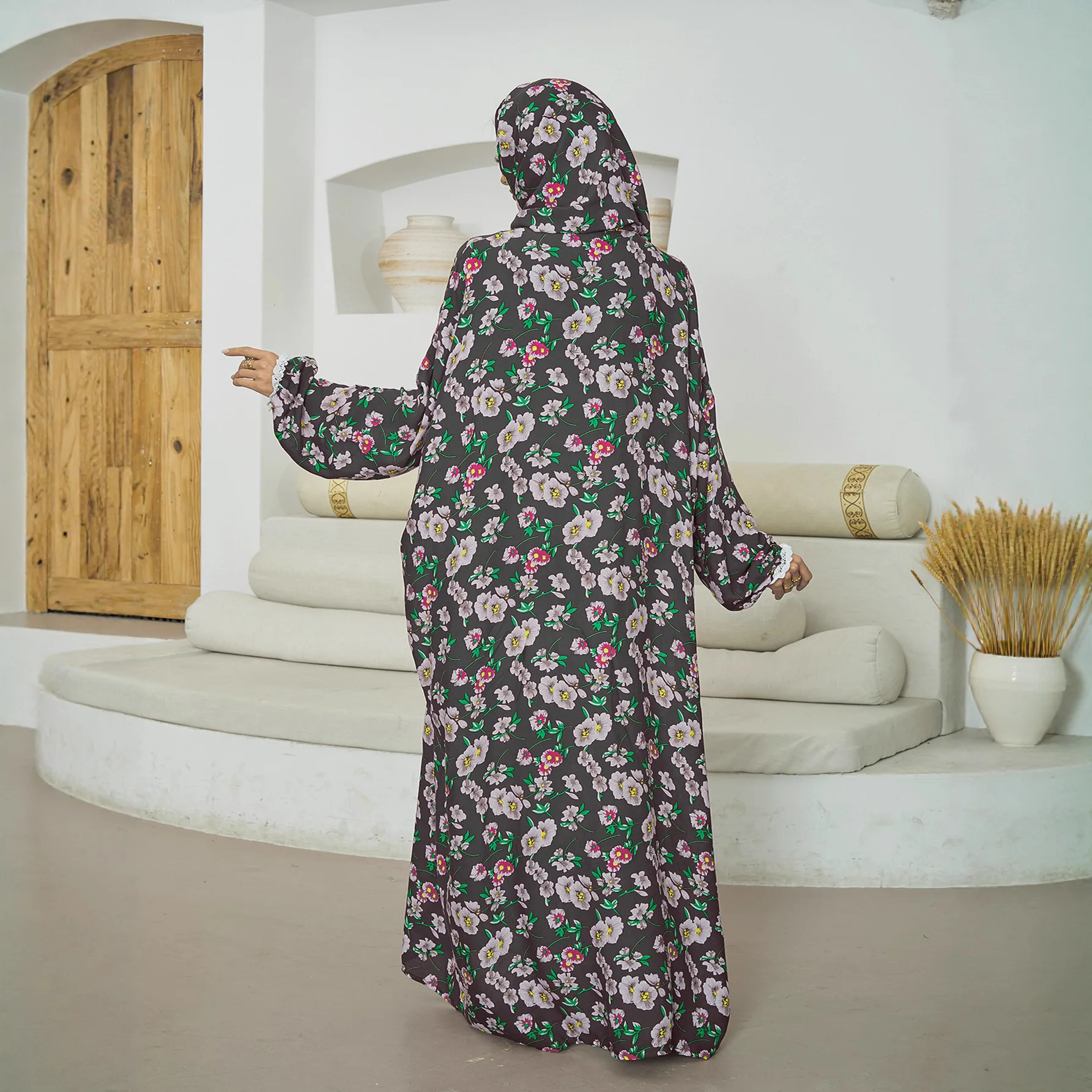 Venta al por mayor, bufanda de algodón de rayón, Hijab Abaya, mujer musulmana, chica, vestido informal Floral suelto, bata turca de Dubái, caftán, ropa islámica
