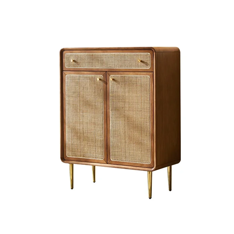 Rattan master solid wood shoe cabinet entrance home entrance rattan fashion simple layered baffle storage cabinet