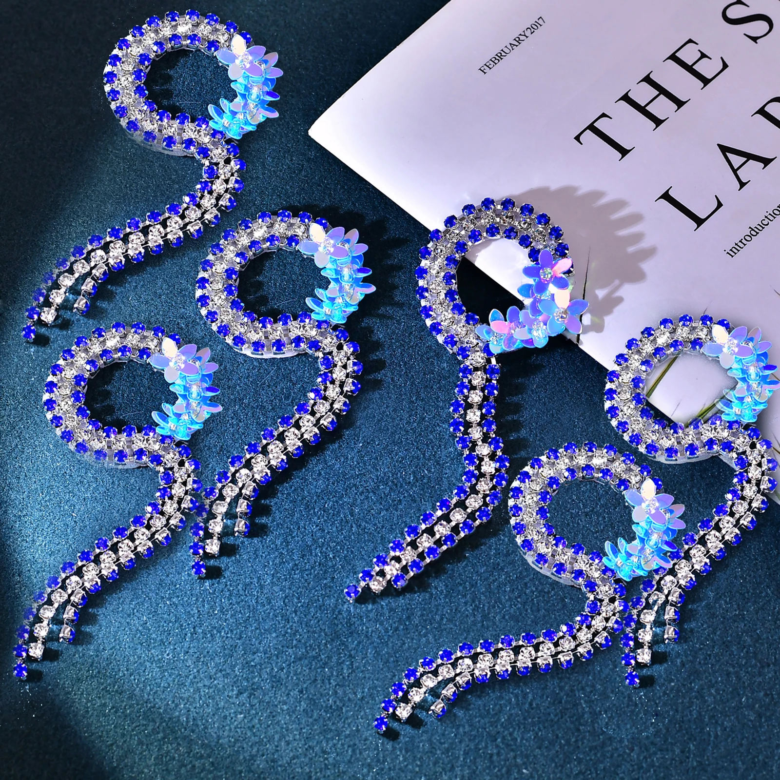 

6PCS Navy Blue Tassel Rhinestone Patch , for DIY Clothes Ironing Repair, Wedding Dress, Bag, Jacket Decoration SP195