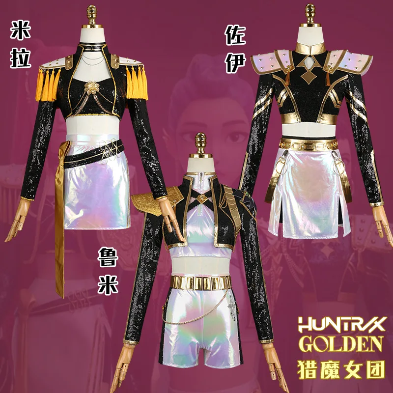 costume-de-cosplay-rumi-zoey-mira-noir-dore-ensemble-pour-femmes-et-filles-chasseurs-de-demons-kpop-tenues-cos-huntrix-accessoires-de-fete-d'halloween