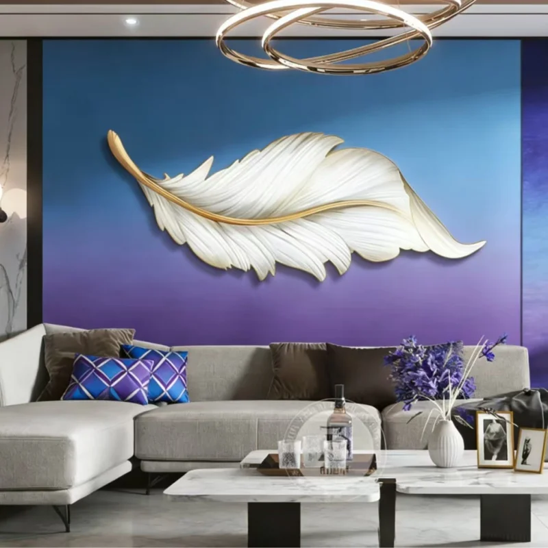 Feather entrance decoration painting, high-end LED atmosphere light painting, light luxury style mural painting