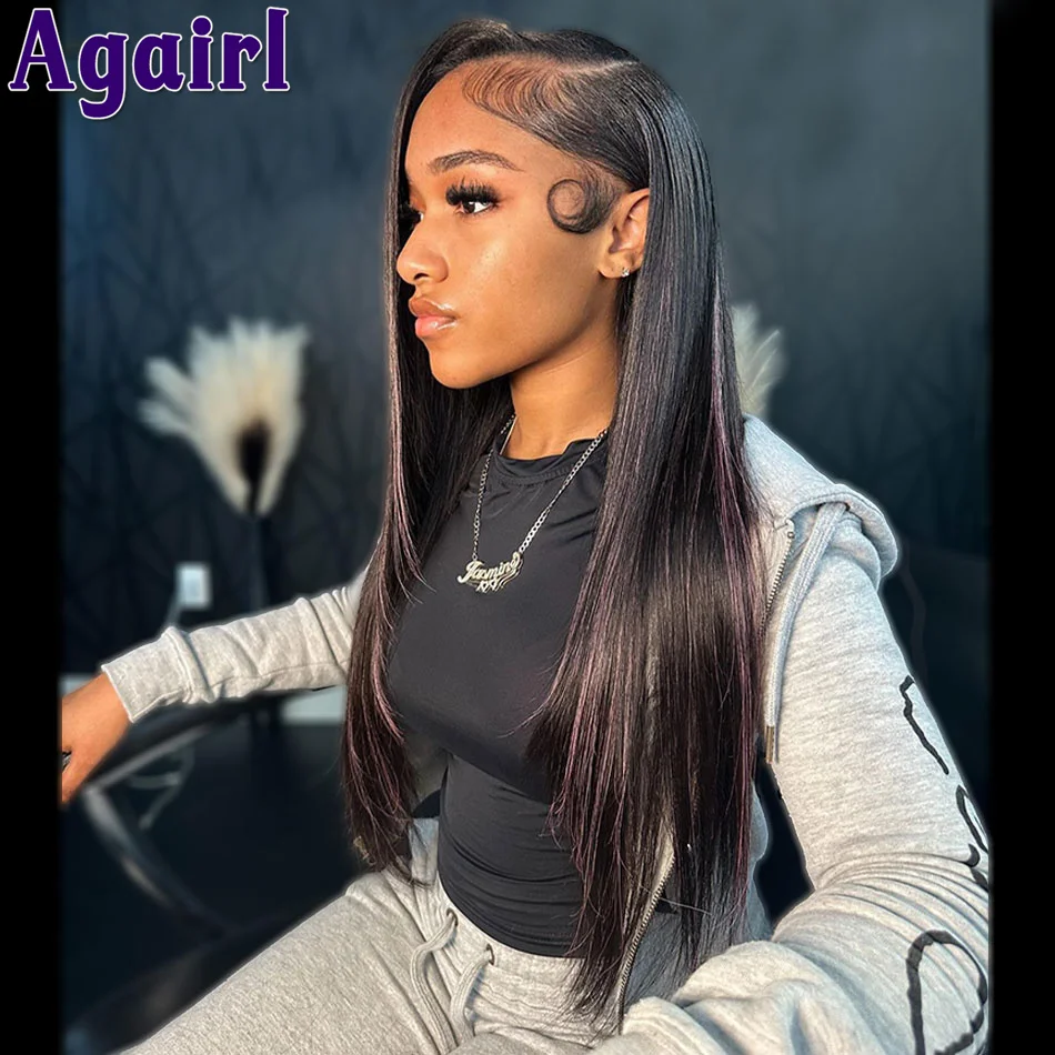 Perruque Lace Front Wig naturelle lisse rose à reflets, cheveux humains, 13x4, 6tage, Ready Go, 13x6, pre-plucked, 200%, pour femmes