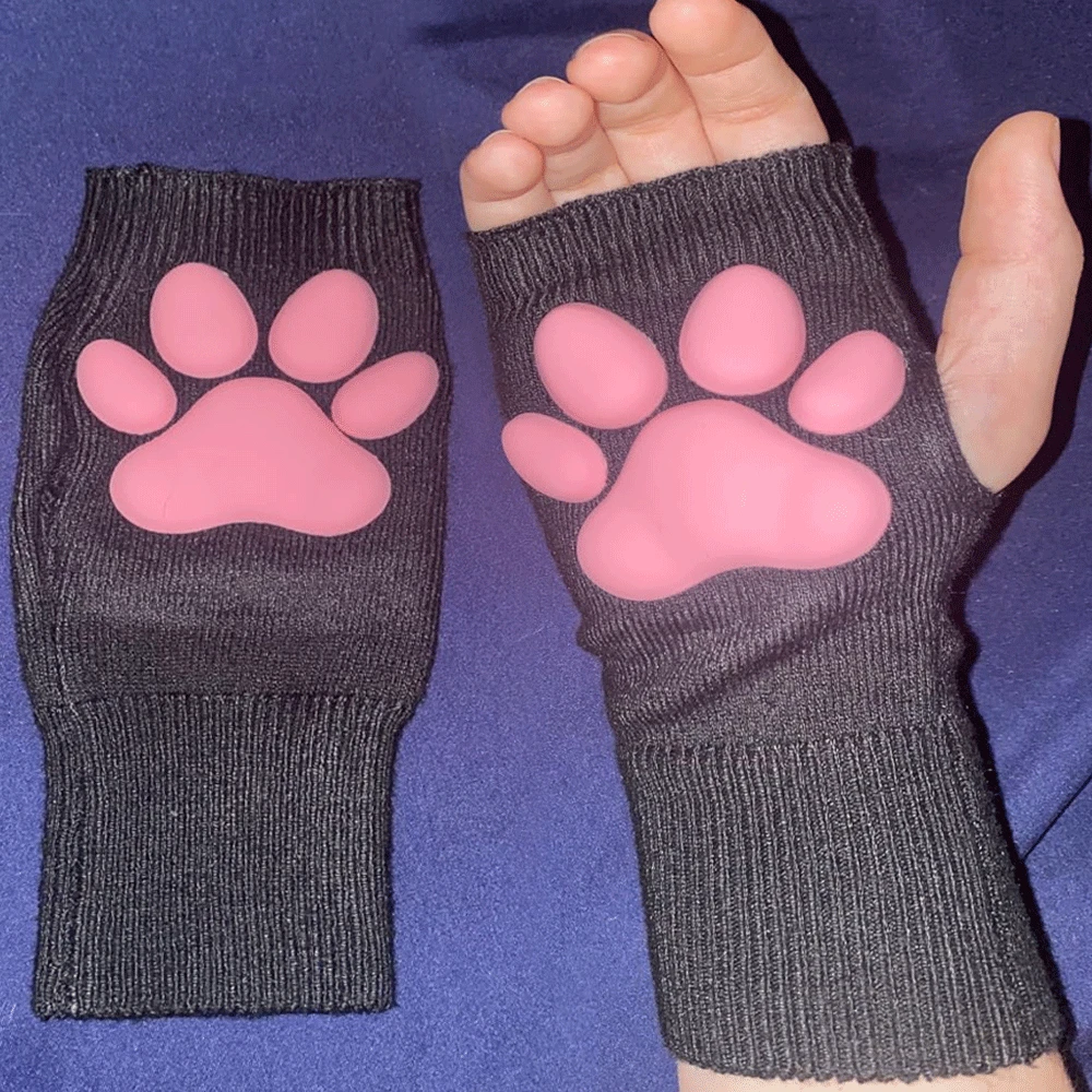 3D Silicone Cat Paw Gloves Socks Stockings Cute Kitten Fingerless Mittens Pawpads Gloves Women Girls Christmas Halloween Cosplay