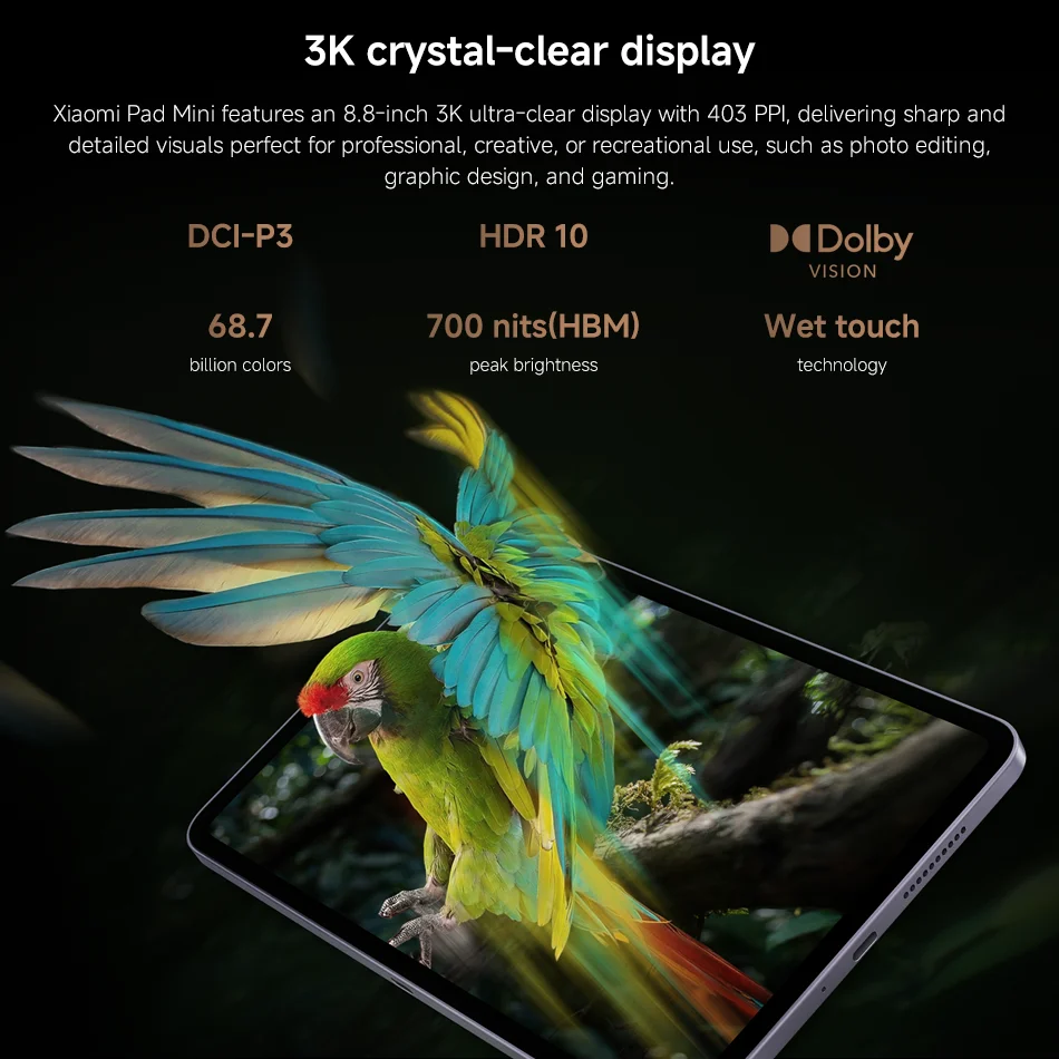 الإصدار العالمي من Xiaomi Pad Mini 8.8 بوصة 3K 165 هرتز أبعاد العرض 9400+ Mi Tablet بطارية 7500 مللي أمبير في الساعة 67 وات HyperCharge