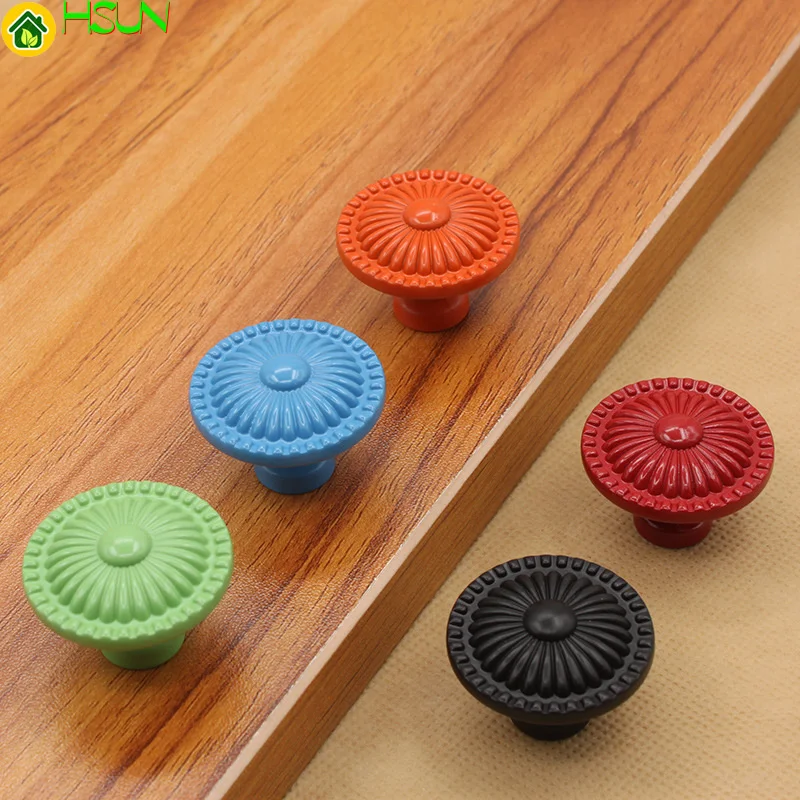 

2 pcs European style drawer cabinet sub door handle zinc alloy single hole round color children's cartoon handle modern simple