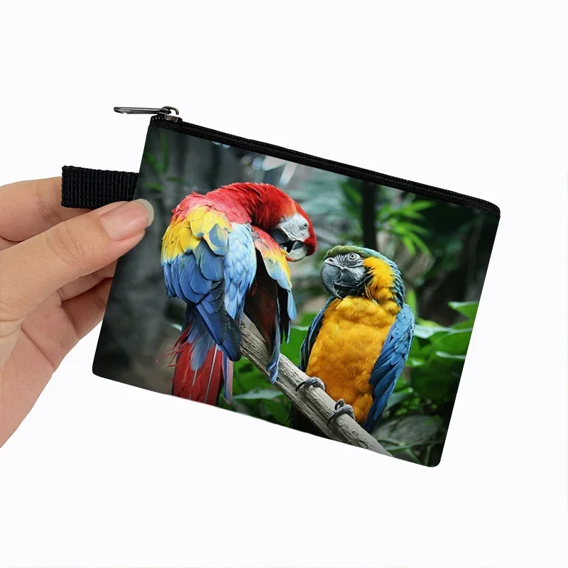 Cute Parrot Bird Print Coin Purse Conure Cockatiel Scarlet Macaw Birds Credit Card Holder Coin Money Bag Boys Girls Wallet Gift