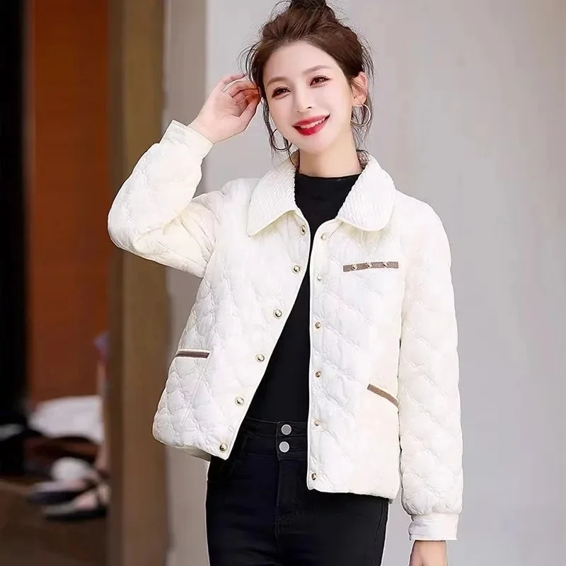 Retro Women Long Sleeves Puffer Jacket Winter Lady Light Thin Down Cotton Coat Female Large Size 5XL Cotton Padded Outwear