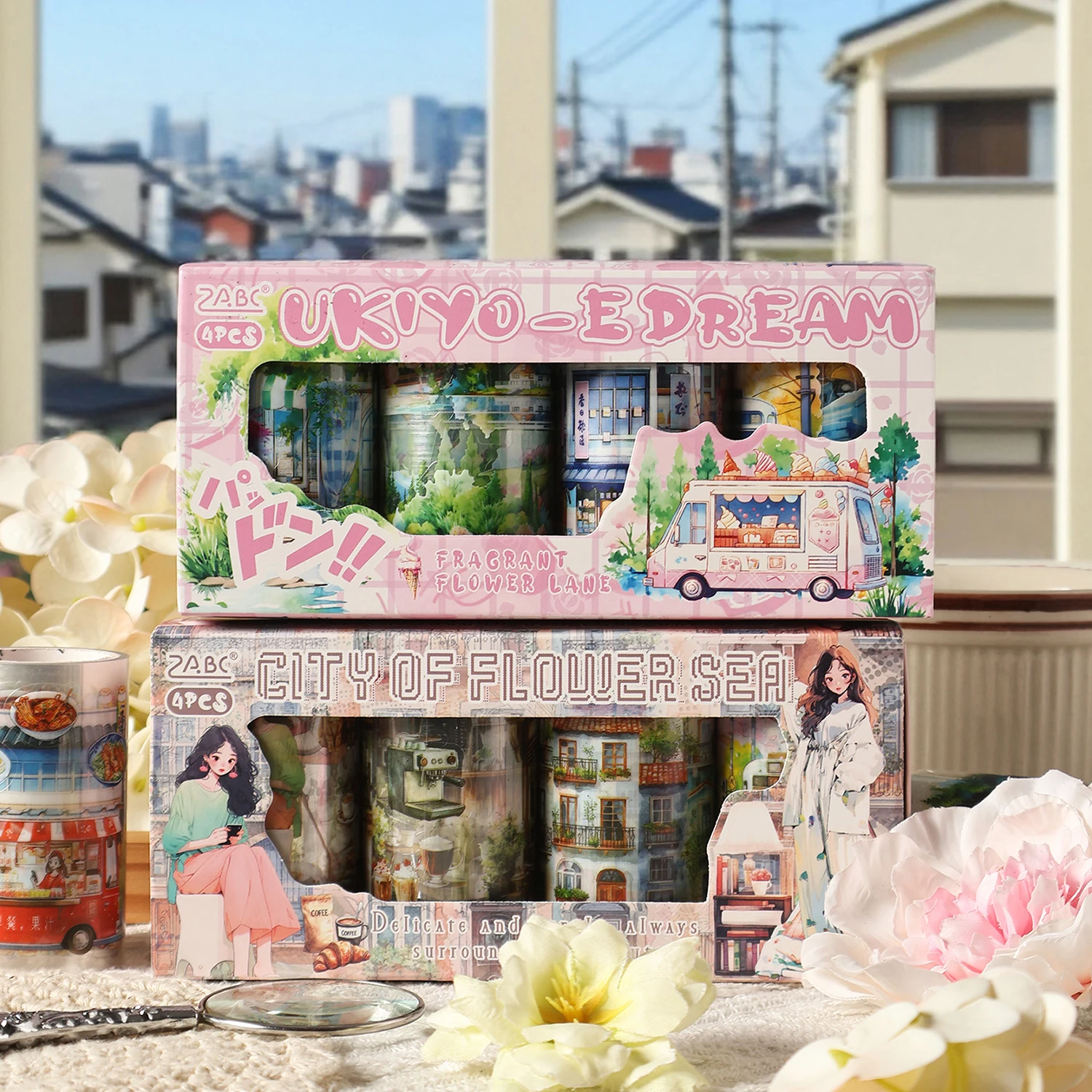 2パック/ロット 華香スタイルシリーズ かわいい レトロな装飾用PETテープ