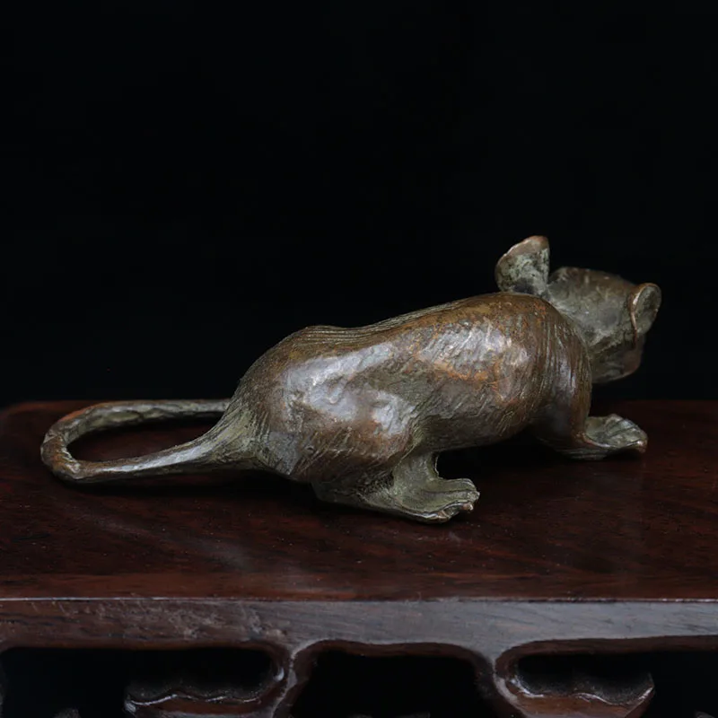 Antique Copper Big Rat Statue Desktop Ornaments Vintage Animal Mouse Figurines Living Rooms Home Decorations Crafts Accessories
