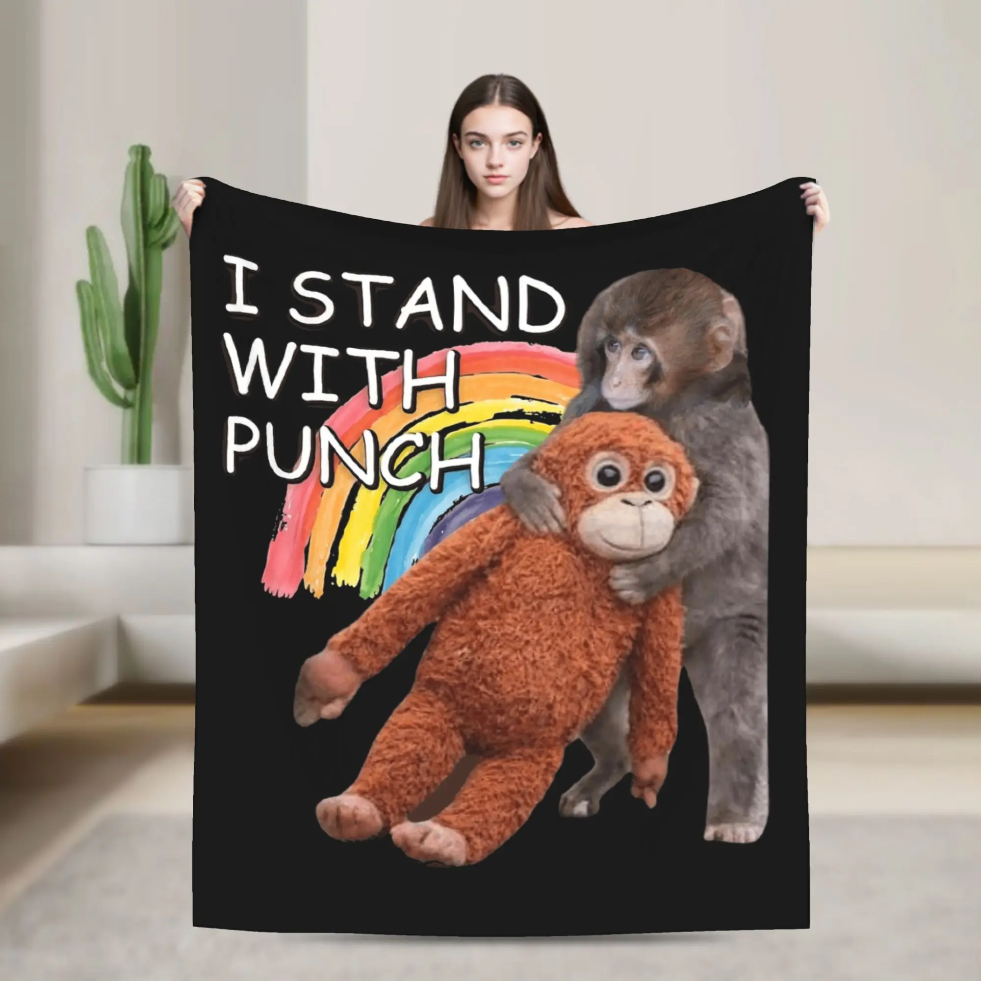 

Плед I STAND With Punch The Monkey из флиса с принтом, портативный, супермягкий, для кровати и путешествий, покрывало