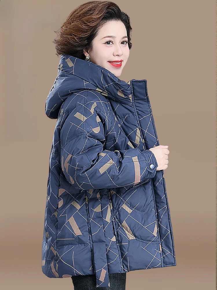 

Зимняя куртка больших размеров для пожилых женщин, утепленное белое пуховое пальто свободного кроя, модное, с обычными рукавами, на молнии