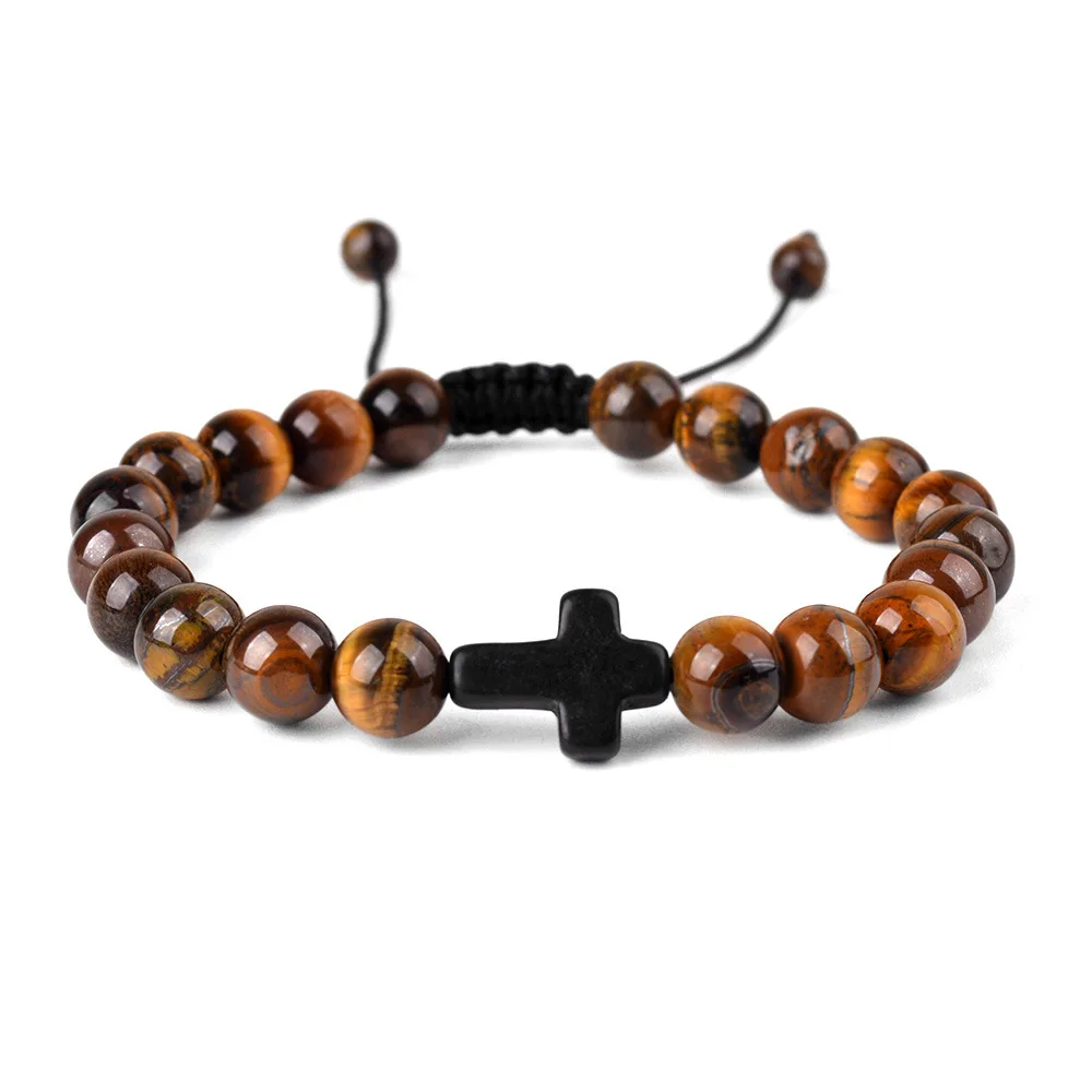 سوار مطرز بحجر عين النمر، مجموعة زوجين من عقدة متقاطعة منسوجة يدويًا، هدية مجوهرات بوهو أنيقة للجنسين من الأحجار الكريمة الطبيعية للرجال والنساء #5