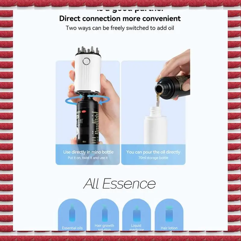 A97G 2X 3-In-1 Vibrating Hair Oil Applicator & Scalp Massager Red Lights With 70Ml Storage Hair Treatment Growth Applicator