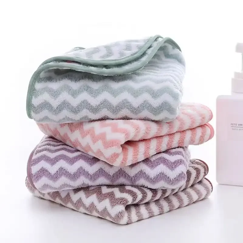 Colored Wavy Striped Coral Velvet Towel Water-Absorbing Thick Face Towels for Hotel Skin-Friendly Soft Sport Fitness Sweat Towel