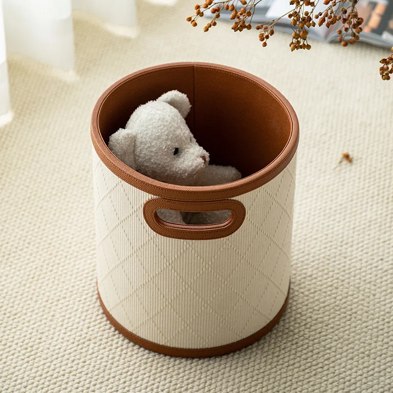 Embossed Luxury Faux Leather Laundry Basket Household Storage Bin for Dirty Clothes Toys Sundries Bedroom Living Room
