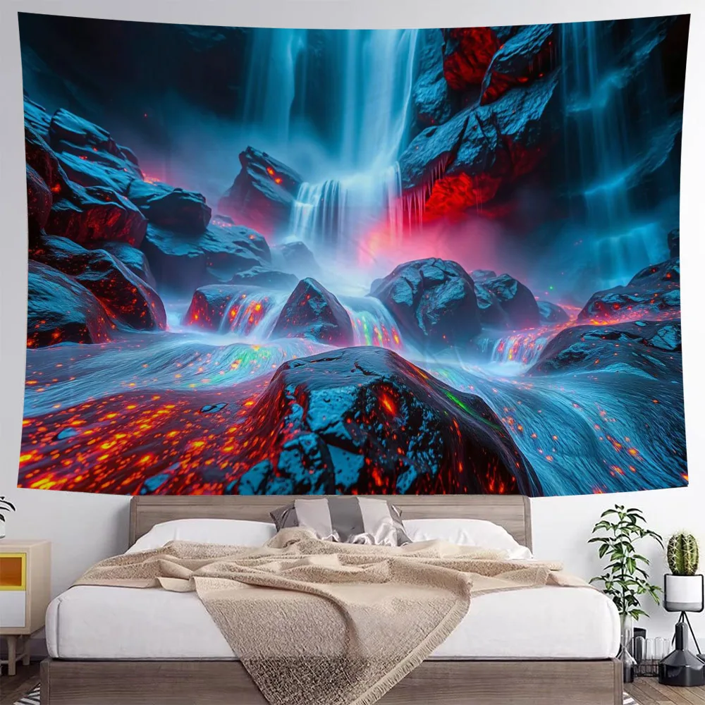 

Colorful Waterfall Tapestry Rainbow Forest Wall Hanging Colorful Natural Landscape Bedroom Living Room Wall Decoration