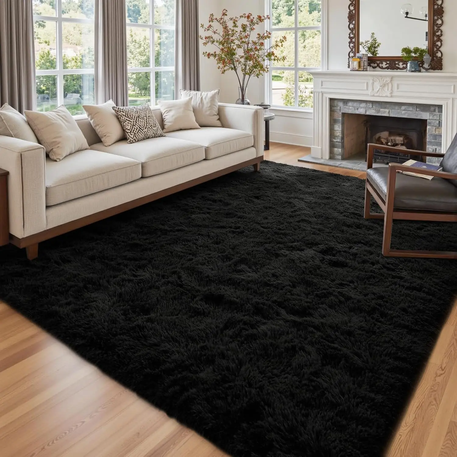 VIKAMA Solid Colour Silk-Blend Wool Rug Soft, Warm and Non-Slip Living Room Sofa Mat Bedside Rug for Bedroom Home Furnishing