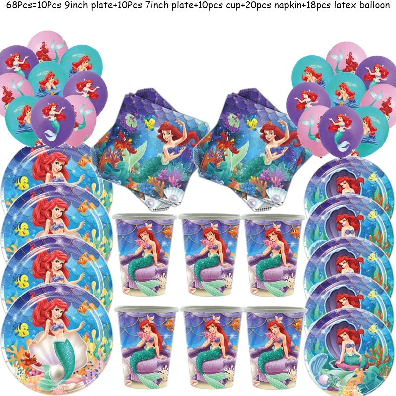 Little Mermaid Ariel Princess Disposable Tableware Set Kids Favor Birthday Party Decoration Plate Napkins Tablecloth Baby Shower