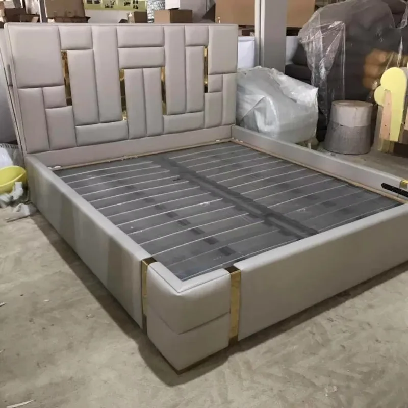 Comfortable Hot Sale Cheap Bedroom Furniture King Size Wood Frame Leather Bed