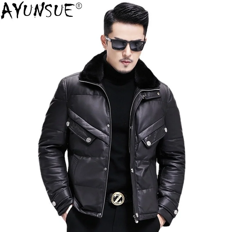 

Genuine Leather Jacket Men's Sheepskin Coat Men Mink Fur Collar 90% White Duck Down Man Winter s 2024 Chaquetas FC