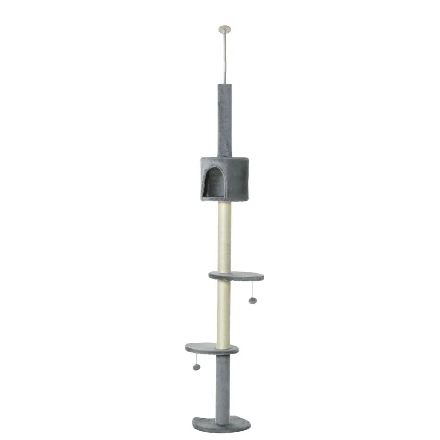 

85.5 Adjustable Height Cat Tree FloortoCeiling 4Tier Climbing Activity Center Grey