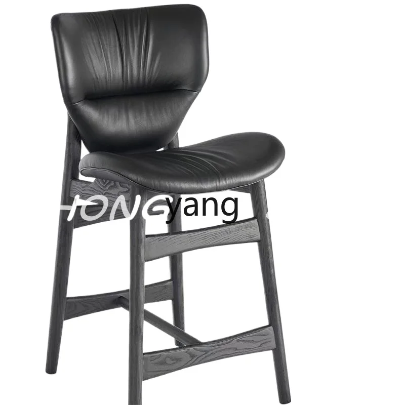 LH household solid wood Italian super leather backrest modern simple restaurant chair