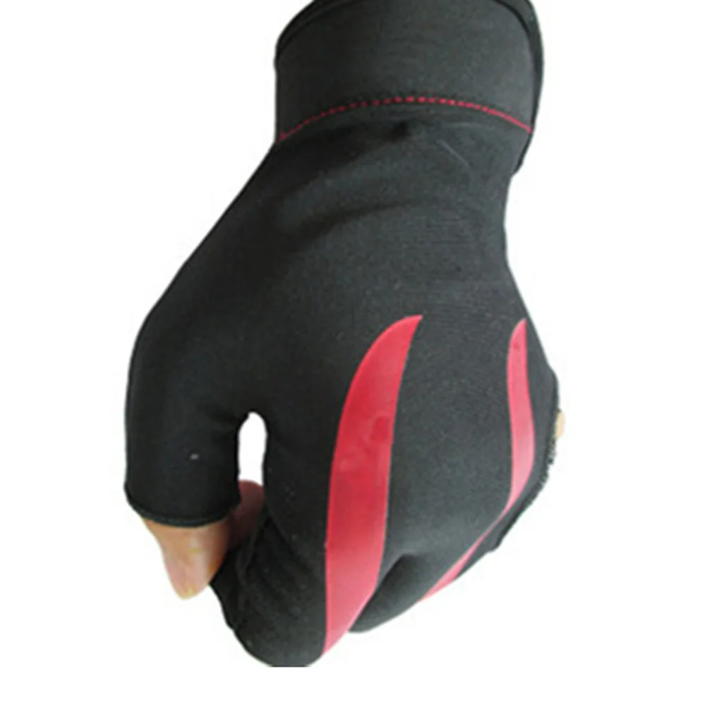 

Billiard 3-Finger Glove Snooker Pool Cue Shooter Stretchable Half Finger Left Hand Red Smooth Glide No Chalk Billiard Glove