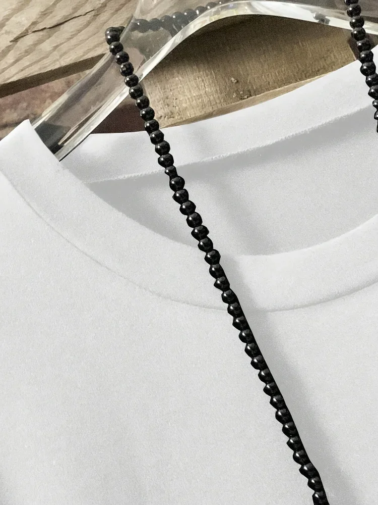 حجم كبير جديد الصيف المرأة بلون الجولة الرقبة القمم زر الديكور الإبداعية غير النظامية هيم الملابس قصيرة الأكمام تي شيرت #3