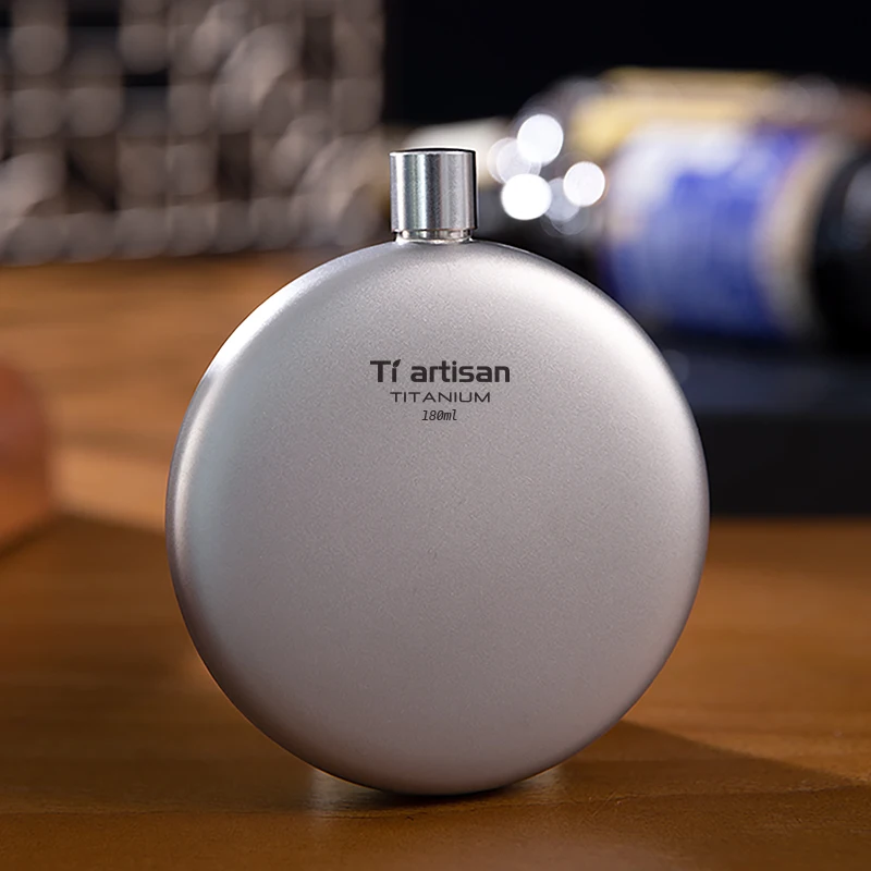 Tiartisan 180ml Titanium Durable Wine Flask with Funnel Outdoor Camping Hiking Mini Portable Alcohol Whisky Bottle