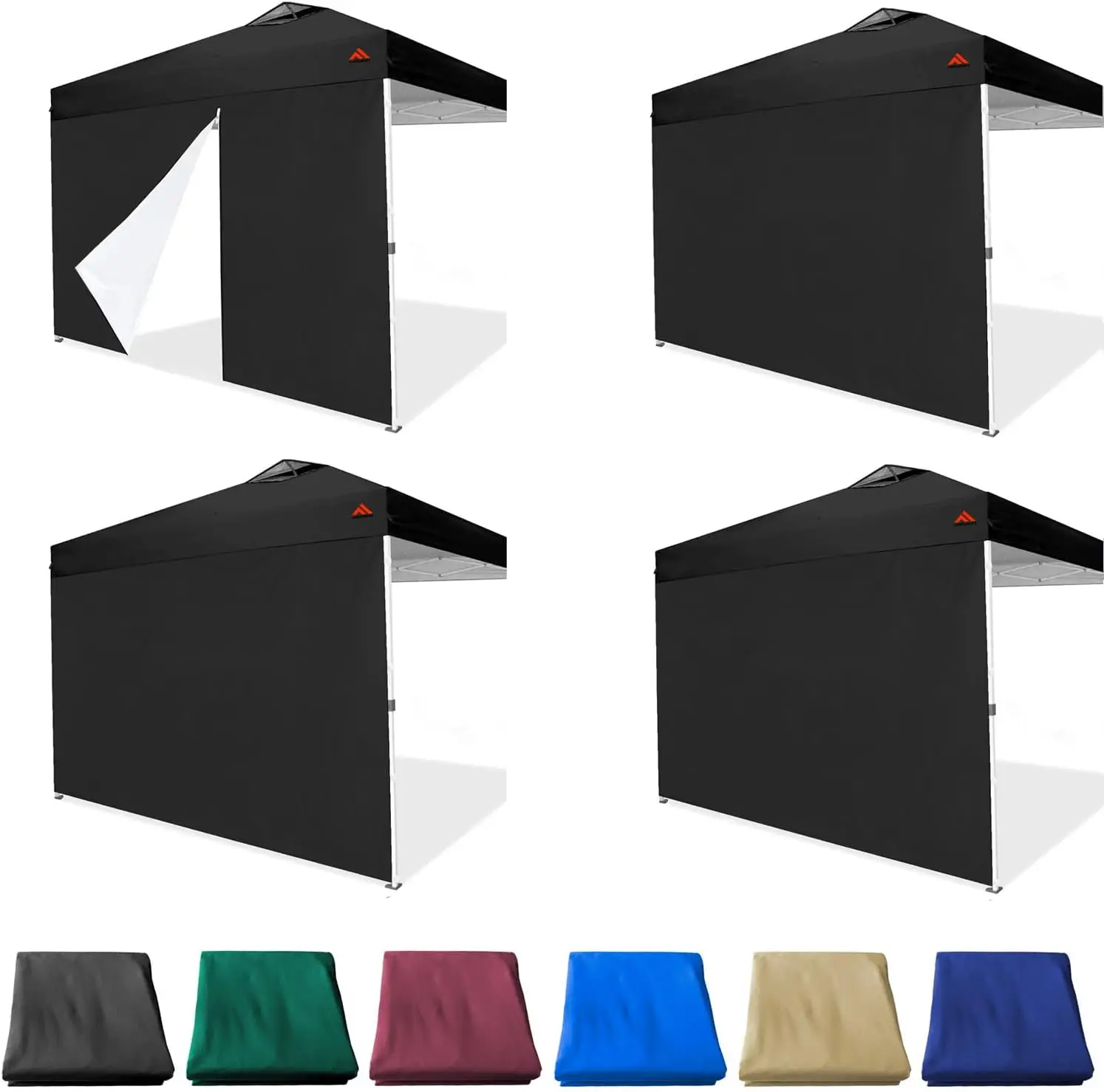 

SideWalls for 10x10 Pop up Canopy Frame, 3 Pack Black SunWall and 1Pack Door Only, Black (with Zippers)