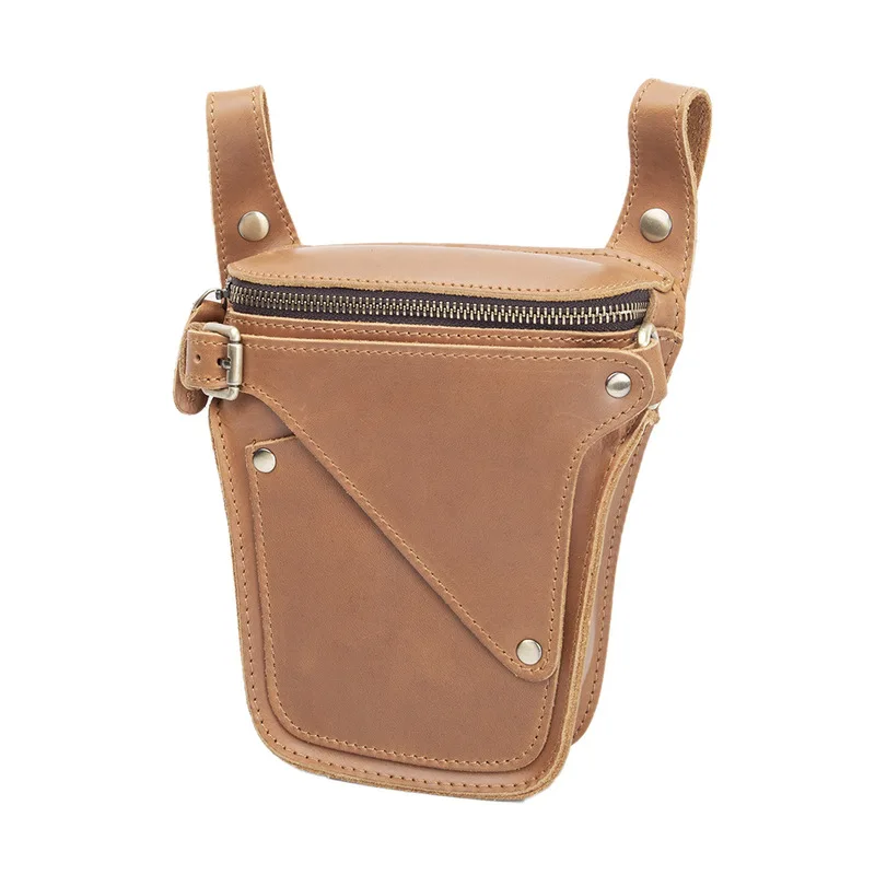 Leather men's backpack for outdoor construction, men's waist bag, knight bag, retro wild horse top-grain cowhide crossbody bag