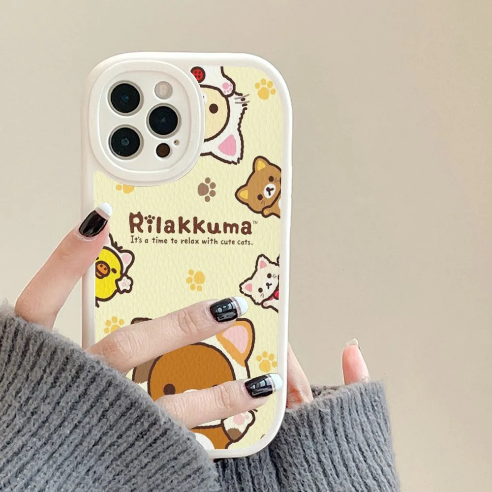 Cute Cartoon R-Rilakkuma Phone Case Hard Leather For iPhone 16 15 14 13 12 Mini 11 14 Pro Max Xs X Xr 7 8 Plus Fundas