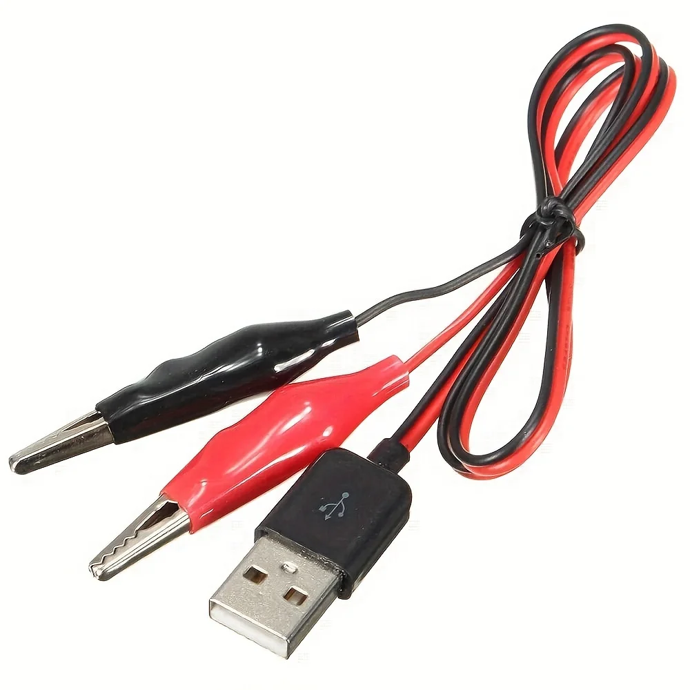 1pcs Crocodile Clamps Test Wire, USB Male to Alligator Clips 60cm for Charge Testing Circuit Adapter Black Red