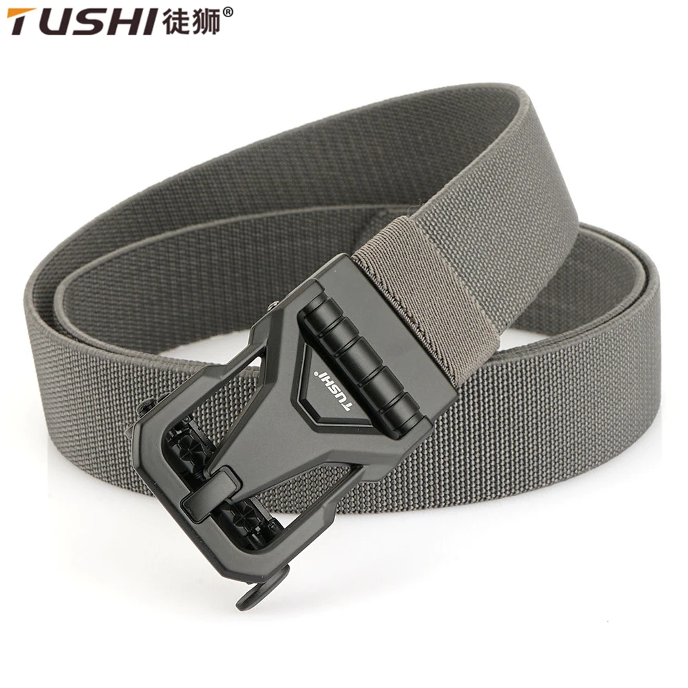 TUSHI New Stretch Tactical Belt For Men's Woven Canvas Belt Non-Porous Elastic Belt Young Men's Casual Pants Alloy Buckle Belt