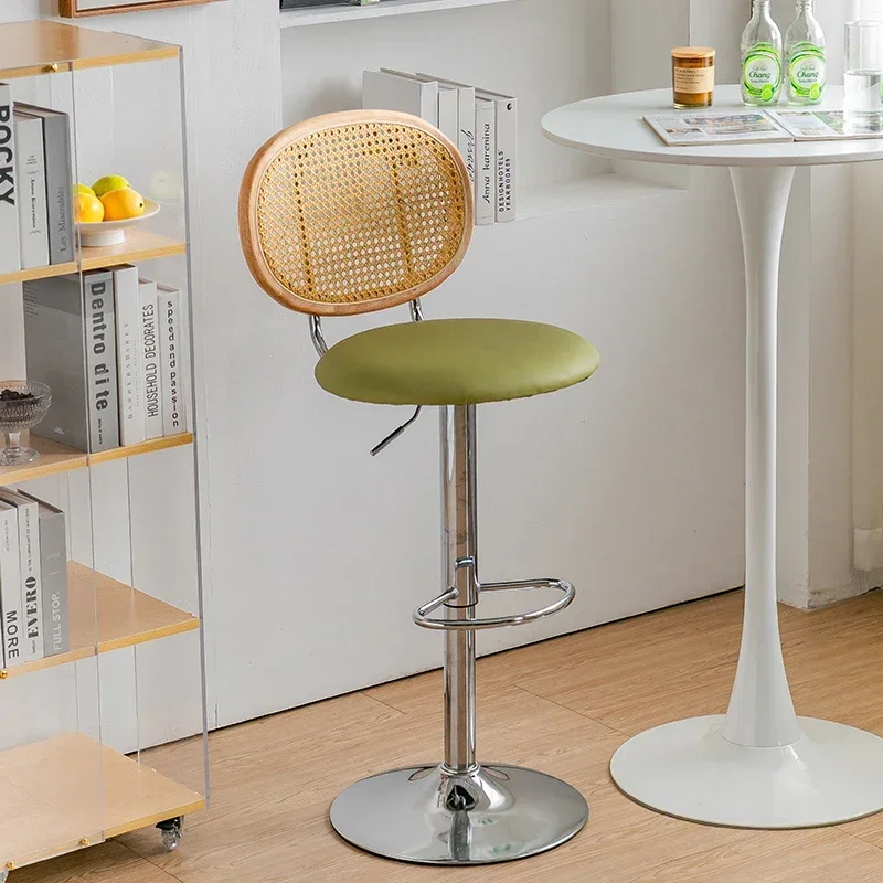 Rattan Woven Bar Chairs for Home Designers High Foot Chairs Rotating Lifting Counter Stool Iron Electroplating Modern Furniture