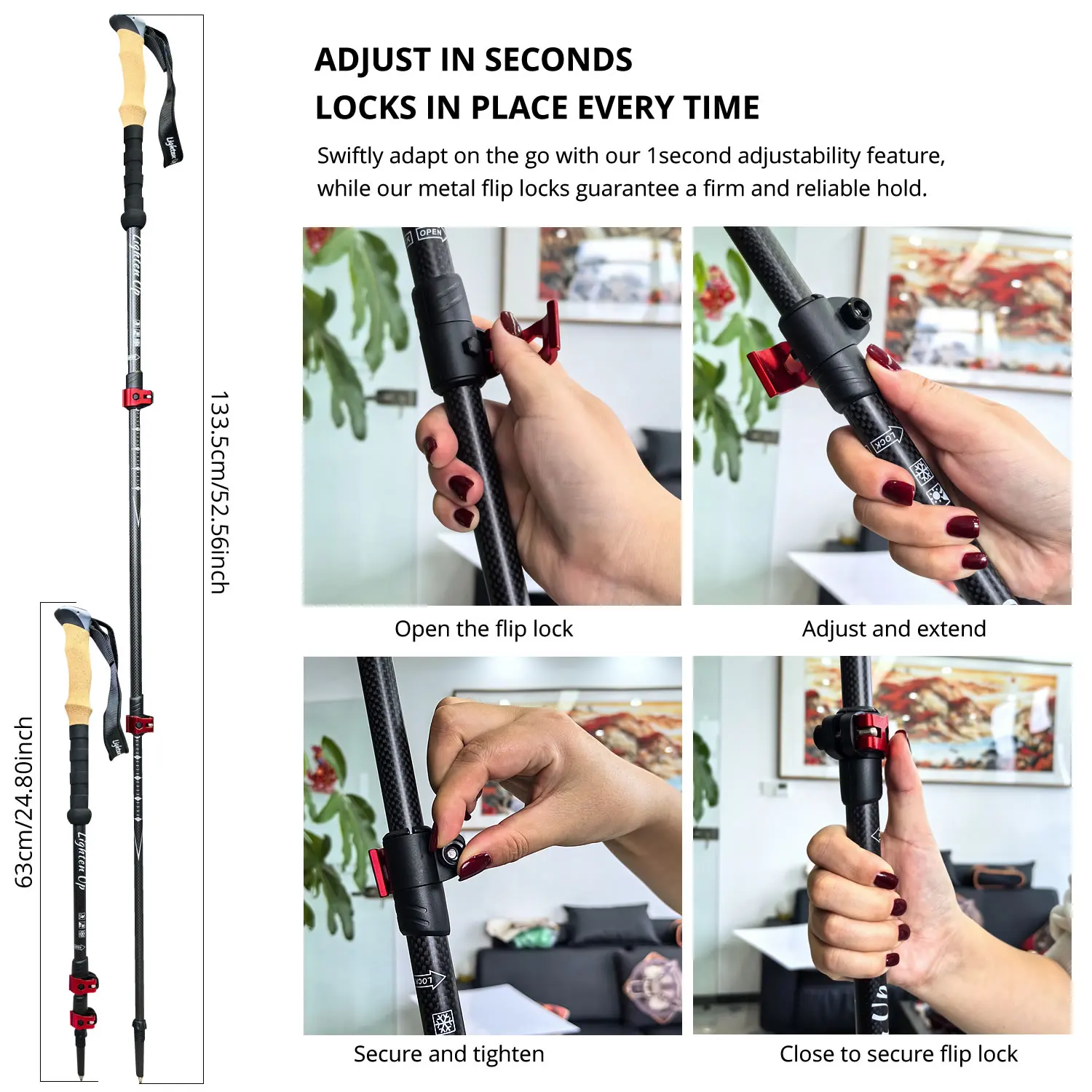 1Pair Trekking Poles Ultra-light Telescopic Folding Poles Mountaineering Staffs Aluminum/Carbon Cork Handrail Hiking Sticks